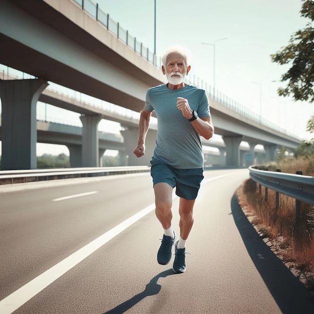 Photo c'est une image photo réaliste d'un homme qui court sur l'autoroute