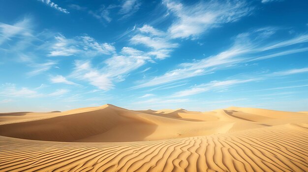 C'est un magnifique paysage d'un désert avec des dunes de sable et un ciel bleu avec des nuages