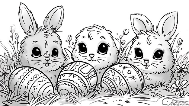 C'est une merveilleuse Pâques en noir et blanc. Le lapin et les œufs.