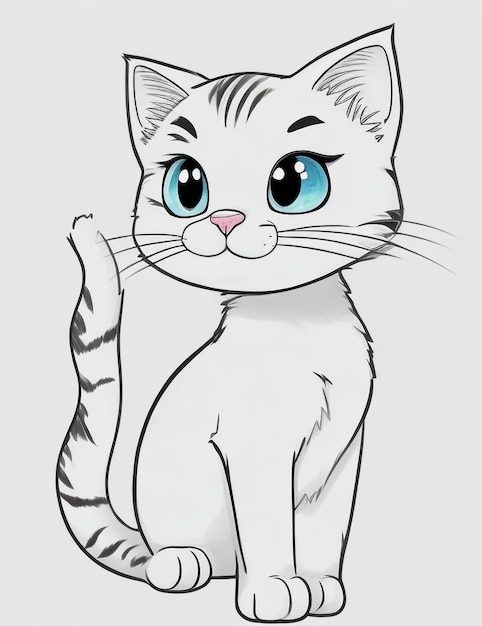 Photo c'est un mignon chat de dessin animé. des pages à colorier. des croquis de style pour enfants sur fond blanc.