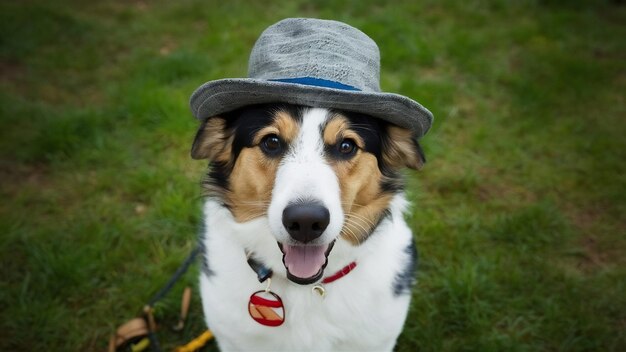 C'est un mignon chien avec un chapeau.