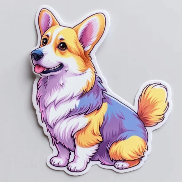 Photo c'est un mignon chien corgi de style kawaii avec une palette de couleurs pastel et des lignes élégantes.