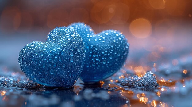 Photo c'est un mignon cœur bleu avec une goutte d'eau.