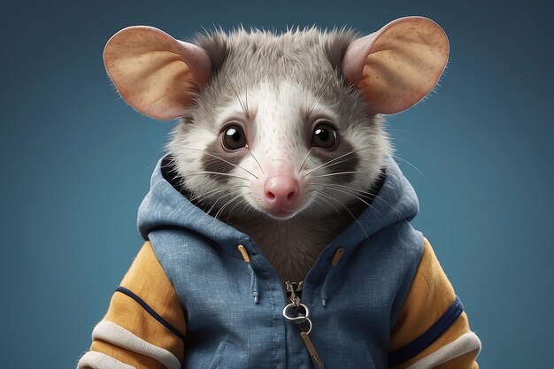 Photo c'est un opossum mignon qui porte des vêtements.