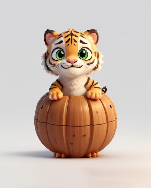 C'est un personnage de 3D avec un mignon sourire et un petit tigre.