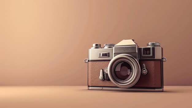 Photo c'est une photo d'un appareil photo vintage. l'appareil photo est assis sur une surface beige. l'arrière-plan est de couleur beige.