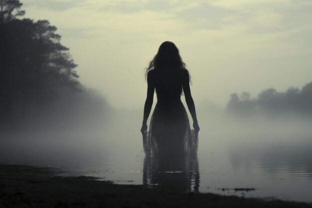 C'est une photo captivante du visage de la femme dans le brouillard.