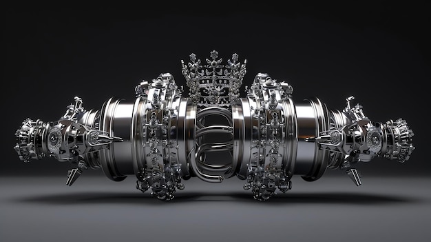 Photo c'est un rendu 3d d'une couronne de style steampunk. la couronne est en argent et a une variété d'engrenages et d'engranements.