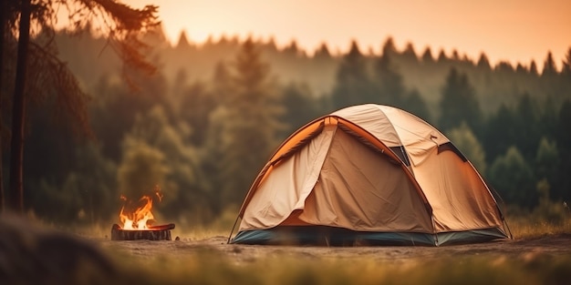 L'esthétique du camping avec un fond forestier flou et une tente