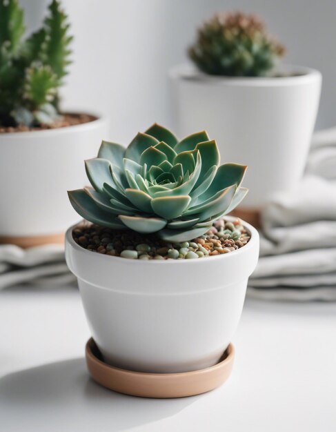 Une esthétique hyper réaliste et succulente, une perfection en pot sur une table blanche.