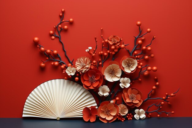 esthétique japonaise avec des branches de ventilateur