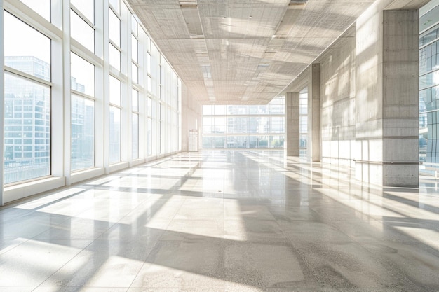 Un étage vide dans un bâtiment moderne avec un rayon de soleil