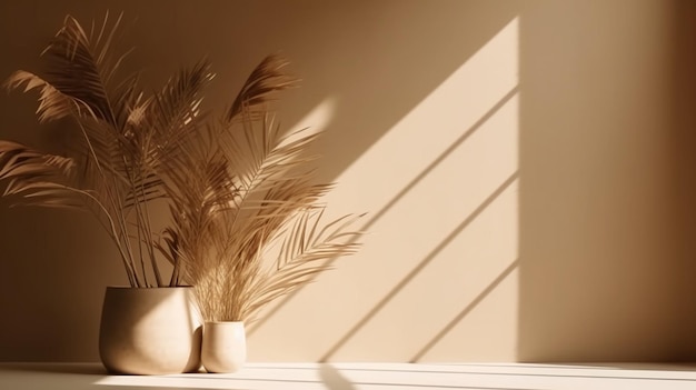 Une étagère blanche avec un vase et une plante dans le coin.