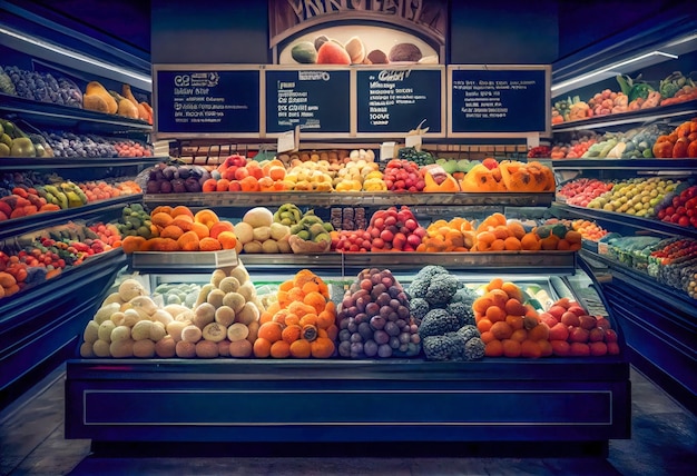 Étagère réfrigérée d'un marchand de légumes Ia générative