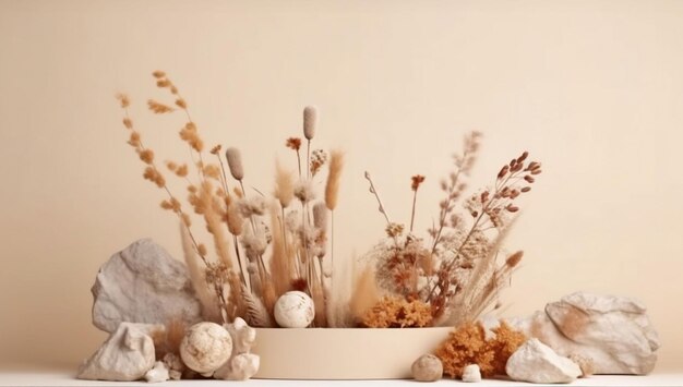 Photo une étagère avec un vase blanc et un bouquet de fleurs dessus
