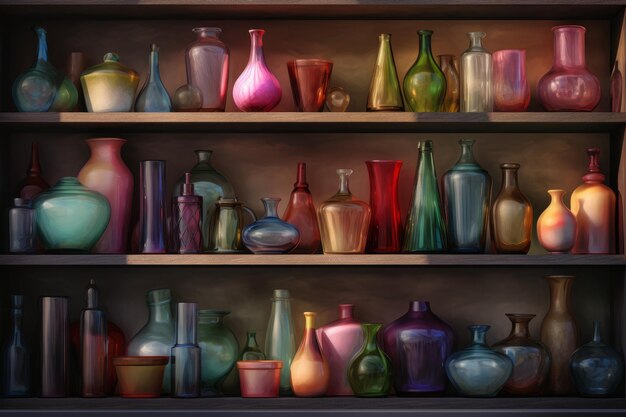 Etagère vases colorés chambre Generate Ai