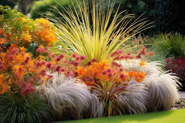 Un étalage coloré de fleurs dans le jardin.