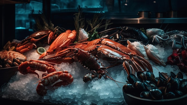 Un étalage de fruits de mer au marché aux poissons