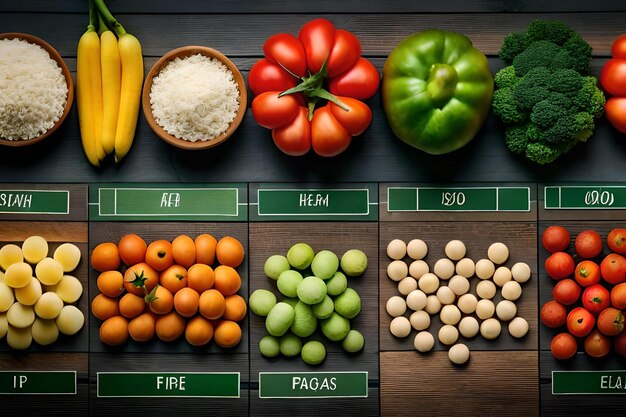 Photo un étalage de légumes comprenant un bouquet de légumes et un bol de riz.