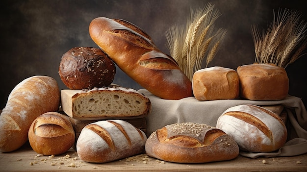 Un étalage de pains et pains de la boulangerie.