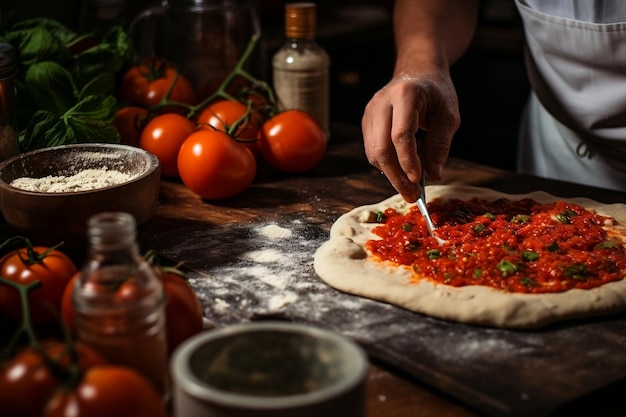 Étalage de sauce à base de tomate sur pâte Generative AI