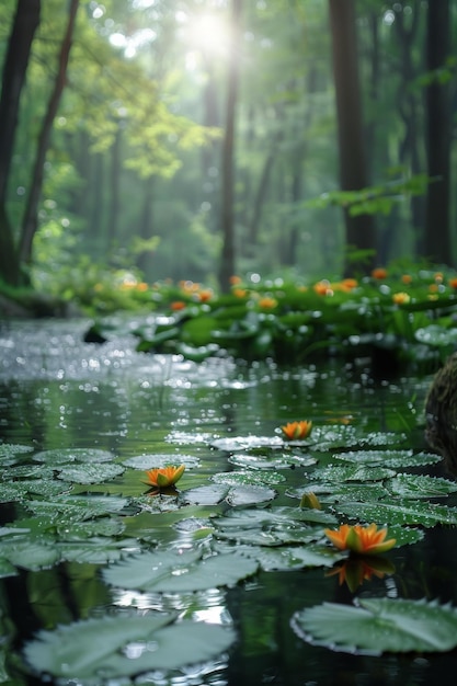 Photo l'étang étincelant au cœur de la forêt enchantée