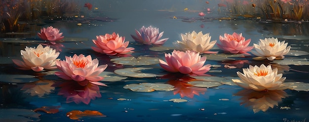Un étang tranquille entouré d'un papier peint d'eau vibrante