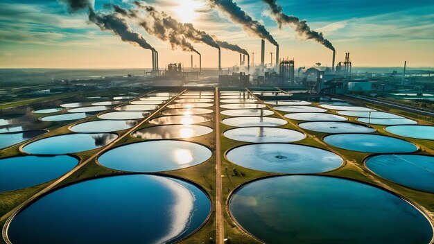 Photo Étangs de traitement des eaux usées provenant d'usines industrielles