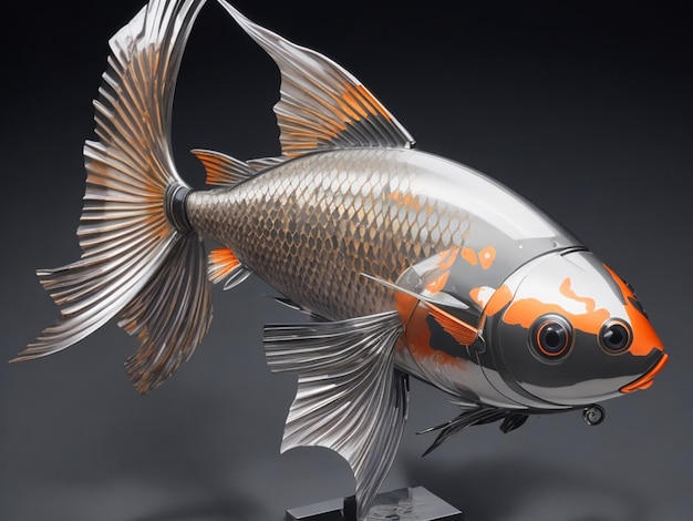 état robotique poisson koi ailes sculpture métallique horloge hautement robotique animal tranchant dangereux élégant