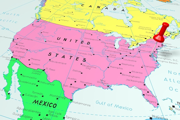 Photo États-unis d'amérique états-unis washington dc capitale épinglée sur la carte politique