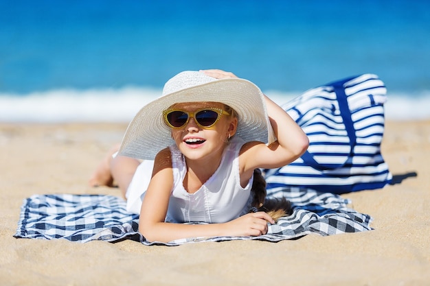 été, plage, girl, gosse, enfant, sable blanc