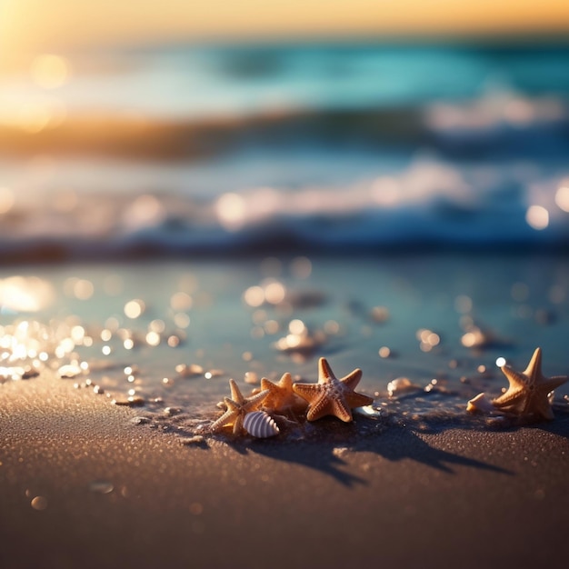 L'été sur la plage de sable et de mer avec l'océan défocalisé et les lumières Bokeh Abstrait côte floue