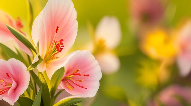 Ethereal Harmony Natural Background dans des tons clairs légèrement flous avec des fleurs d'Alstroemeria