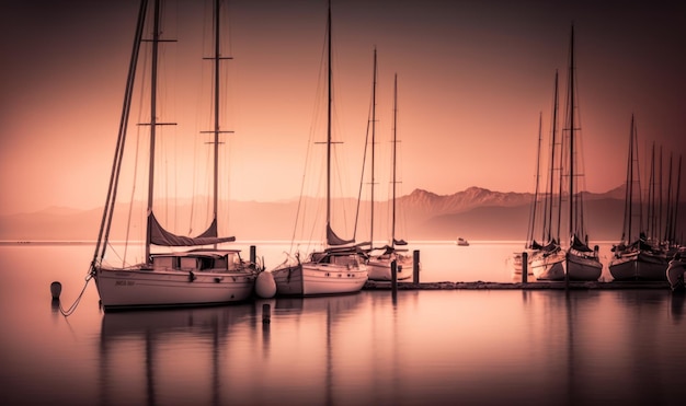 Ethereal Sunset Harbour avec voiliers amarrés à Bardolino Italie