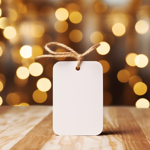 étiquette arrafée sur une table en bois avec un fond bokeh génératif ai