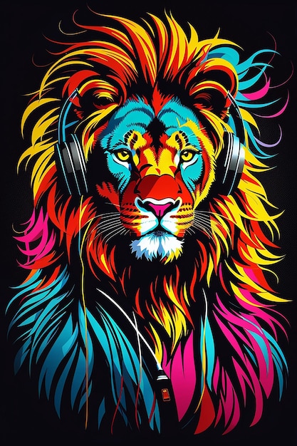 Étiquette au lion coloré pour le design du t-shirt