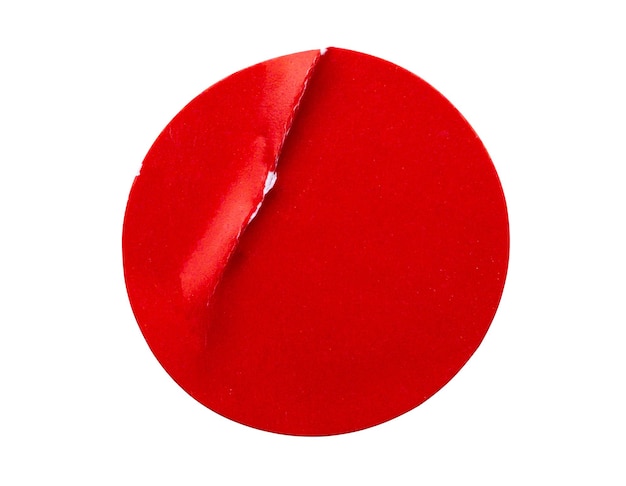 Étiquette autocollante papier adhésif rond rouge blanc isolé sur fond blanc