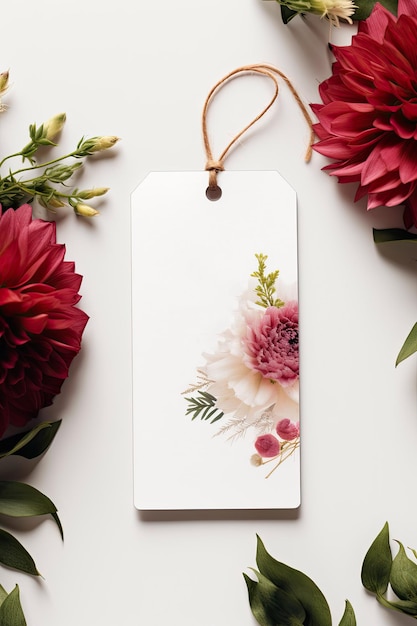 Une étiquette cadeau moderne avec une fleur rouge parfaite pour le mariage