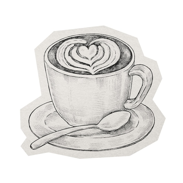 Étiquette de café PNG Latte art à bordure blanche à fond transparent