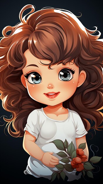 Photo Étiquette de dessin animé d'une petite fille illustration vectorielle 2d