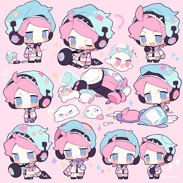 Photo Étiquette du robot mâle chibi kawaii concept de mode japonais pastel colo concept art jeu d'actif