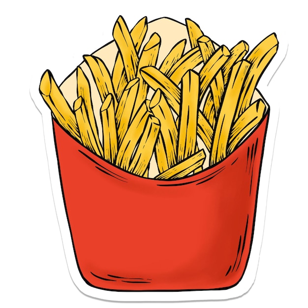 Étiquette de frites avec une bordure blanche