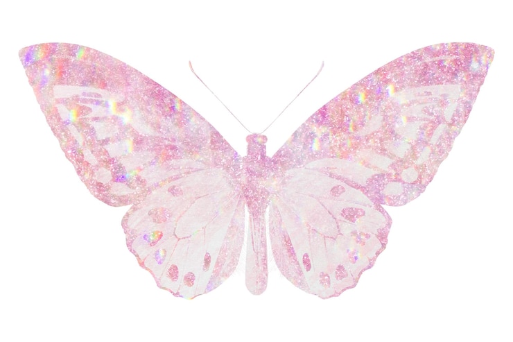 Photo étiquette holographique rose du papillon ornithoptera priamus avec une bordure blanche