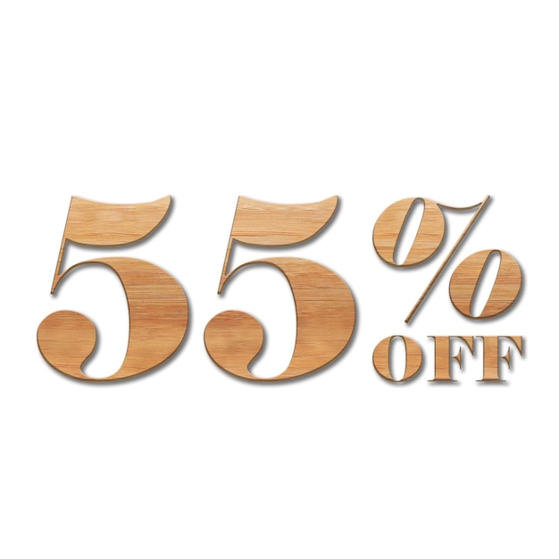 Photo Étiquette d'offres de réduction de 55 % avec un design de style bois de chêne