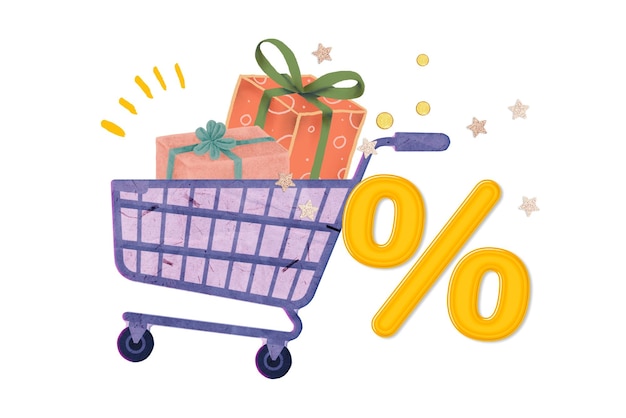 Étiquette de papier png créative pour le panier d'achat à fond transparent