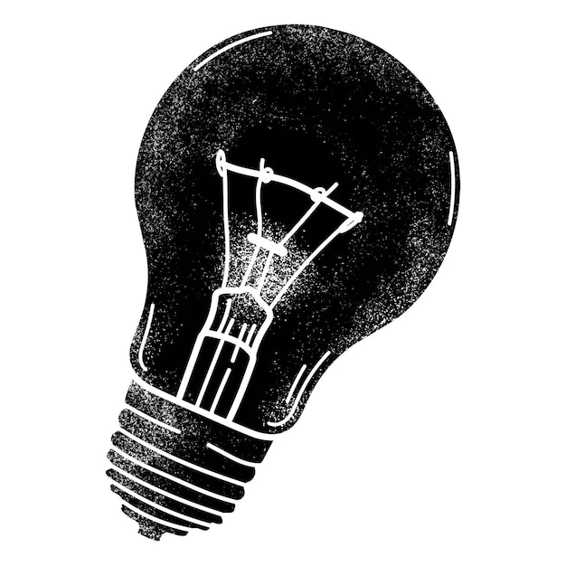 Étiquette png de l'ampoule à fond transparent noir et blanc