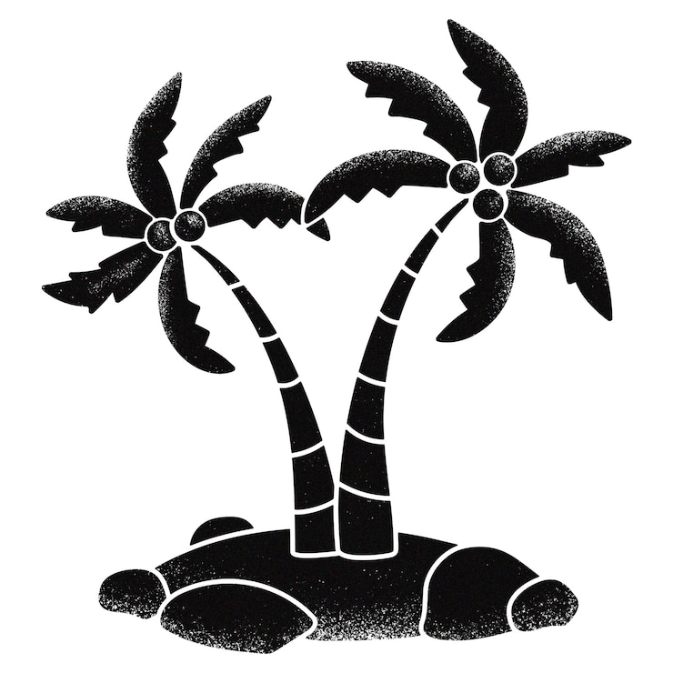 Photo étiquette png d'arbre de coco à fond noir transparent