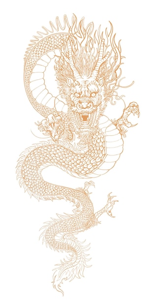 Étiquette png de dragon doré illustration d'animal traditionnelle chinoise fond transparent