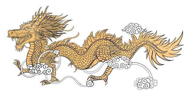 Étiquette png de dragon doré illustration de célébration du Nouvel An chinois fond transparent