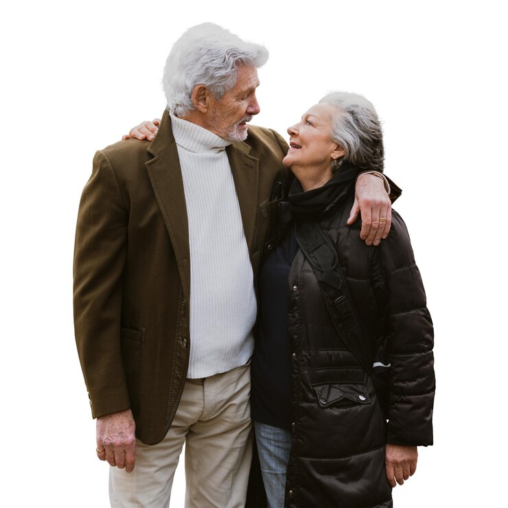 Photo étiquette png du couple senior à fond transparent